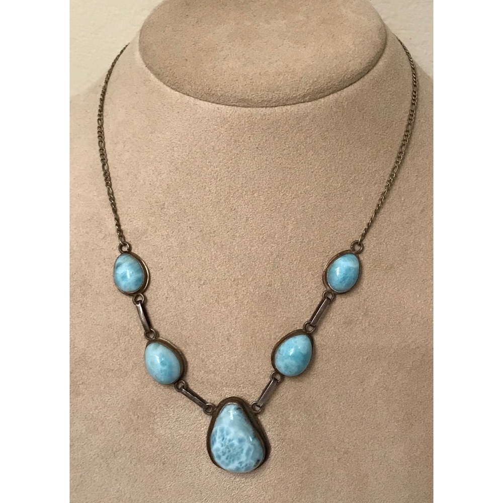 Vintage Sterling Larimar Statement Drop Necklace
